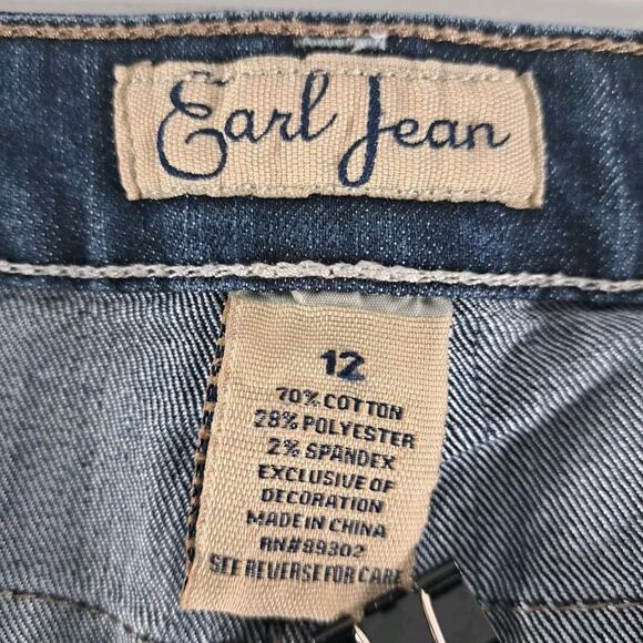 Earl Capri Jeans Womens 12 Blue Dark Stretch Denim Mid Rise Cuffed Thick Stitch - Picture 3 of 13